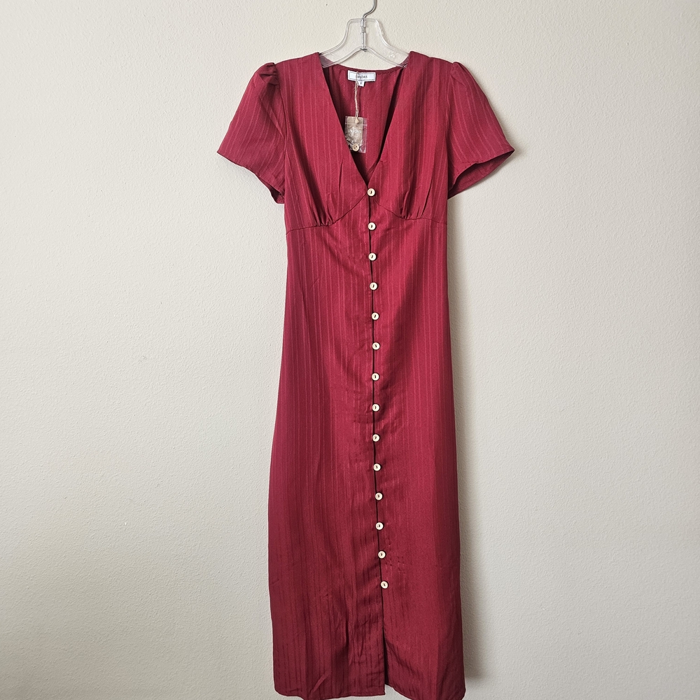 RIHOAS Deep Berry Button-Front Midi Dress